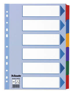 Esselte Ordnerregister DIN A4 Vollformat blanko farbig 6-teilig, 1 Satz