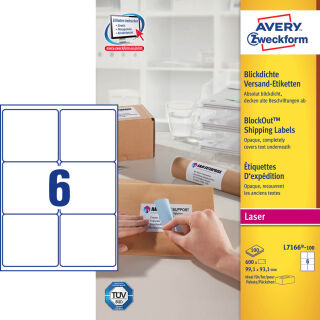 AVERY Zweckform Versandetiketten L7166-100 weiß 99,1 x 93,1 mm, 100 Blatt