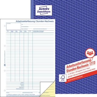 AVERY Zweckform Arbeitszeiterfassung/Stunden-Nachweis Formularbuch 1773, 1 St.