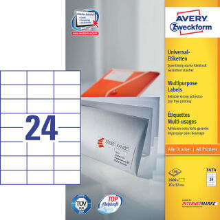 AVERY Zweckform Etiketten 3474 weiß 70,0 x 37,0 mm, 100 Blatt