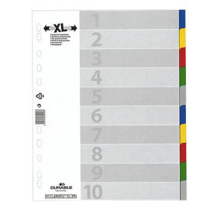 DURABLE Ordnerregister Vollformat, Überbreite blanko blau, gelb, rot, grün, grau 10-teilig, 1 Satz