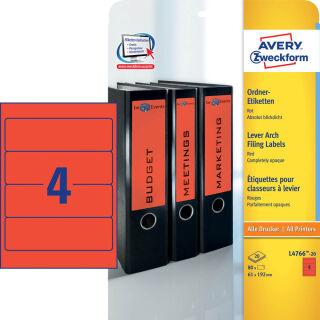 AVERY Zweckform Ordneretiketten L4766-20 rot, 20 Blatt