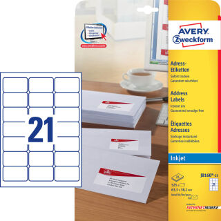 AVERY Zweckform Adressetiketten J8160-25 weiß 63,5 x 38,1 mm, 25 Blatt