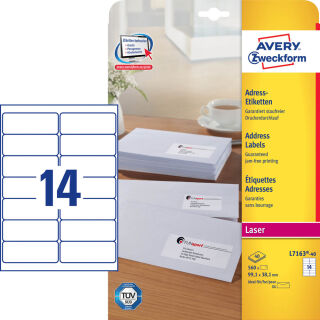 AVERY Zweckform Adressetiketten L7163-40 weiß 99,1 x 38,1 mm, 40 Blatt