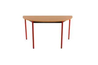 SODEMATUB Mehrzwecktisch buche, rot halbrund, Vierkantrohr rot, 140,0 x 70,0 x 74,0 cm