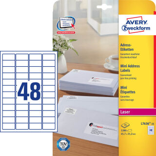 AVERY Zweckform Adressetiketten L7636-25 weiß 45,7 x 21,2 mm, 25 Blatt