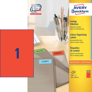 AVERY Zweckform Etiketten 3470 rot 210,0 x 297,0 mm, 100 Blatt