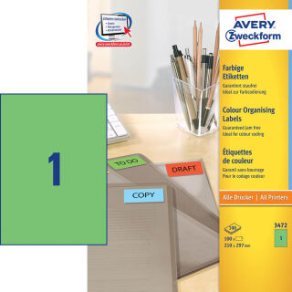 AVERY Zweckform Etiketten 3472 grün 210,0 x 297,0 mm, 100 Blatt