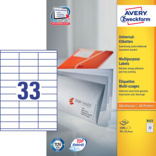 AVERY Zweckform Etiketten 3421 weiß 70,0 x 25,4 mm, 100 Blatt