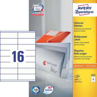 AVERY Zweckform Etiketten 3423 weiß 105,0 x 35,0 mm, 100 Blatt