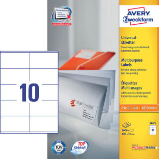 AVERY Zweckform Etiketten 3425 weiß 105,0 x 57,0 mm, 100 Blatt
