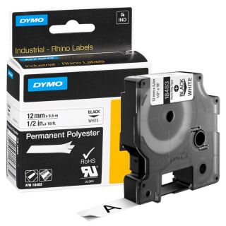 DYMO Schriftband RHINO  18483, 12 mm, schwarz auf weiß, 1 St.