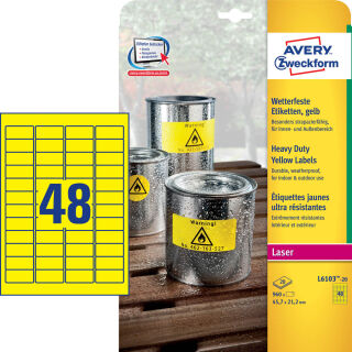 AVERY Zweckform wetterfeste Folienetiketten L6103-20 gelb 45,7 x 21,2 mm, 20 Blatt
