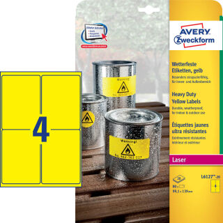 AVERY Zweckform wetterfeste Folienetiketten L6127-20 gelb 99,1 x 139,0 mm, 20 Blatt