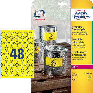 960 AVERY Zweckform wetterfeste Folienetiketten L6128-20 gelb 30,0 x 30,0 mm