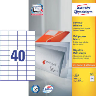 AVERY Zweckform Etiketten 3651 weiß 52,5 x 29,7 mm, 100 Blatt