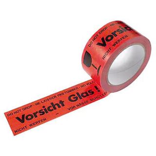 SUPRA Warnklebeband Vorsicht Glas! rot/schwarz 50,0 mm x 66,0 m 1 Rolle