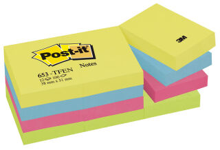 Post-it® Energetic Collection Haftnotizen 653TFEN farbsortiert, 12 Blöcke