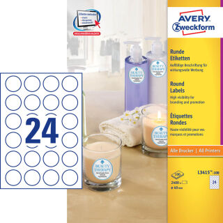 AVERY Zweckform Etiketten L3415-100 weiß 40,0  x 40,0 mm, 100 Blatt