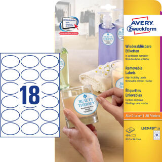 AVERY Zweckform Etiketten L6024REV-25 weiß 63,5 x 42,3 mm, 25 Blatt