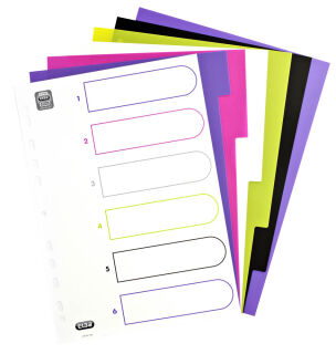 OXFORD Ordnerregister myColour DIN A4 Vollformat blanko lila, pink, weiß, grün, schwarz 6-teilig, 1 Satz