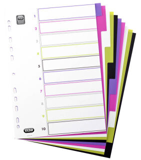 OXFORD Ordnerregister myColour DIN A4 Vollformat blanko lila, pink, weiß, grün, schwarz 10-teilig, 1 Satz