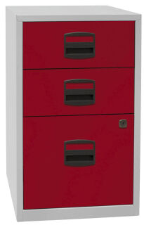 BISLEY Home Standcontainer lichtgrau, kardinalrot 3 Auszüge Kunststoff-Muldengriff schwarz 41,3 x 40,0 x 67,2 cm