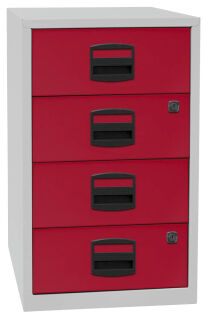 BISLEY Home Standcontainer lichtgrau, kardinalrot 4 Auszüge Kunststoff-Muldengriff schwarz 41,3 x 40,0 x 67,2 cm
