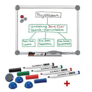 AKTION: MAUL Whiteboard 2000 MAULpro 120,0 x 90,0 cm weiß spezialbeschichteter Stahl + GRATIS 4 Boardmarker farbsortiert und 4 Kugelmagnete blau
