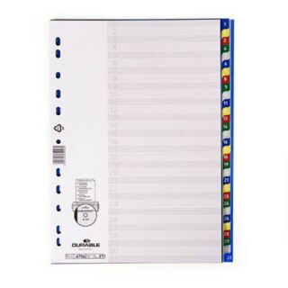 DURABLE Ordnerregister DIN A4 Vollformat 1-31 blau, gelb, rot, grün, grau 31-teilig, 1 Satz