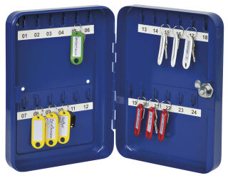 WEDO Schlüsselkasten blau mit 24 Haken, Sicherheitsschloss, 18,0 x 6,0 x 25,0 cm, 1 St.
