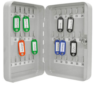 WEDO Schlüsselkasten lichtgrau mit 36 Haken, Sicherheitsschloss, 18,0 x 6,0 x 25,0 cm, 1 St.