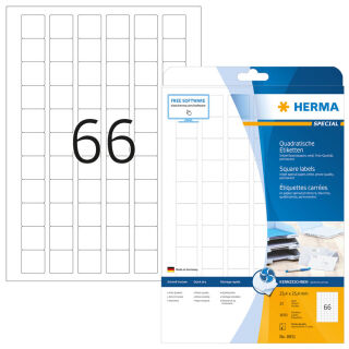 HERMA Etiketten 8831 weiß 25,4 x 25,4 mm, 25 Blatt