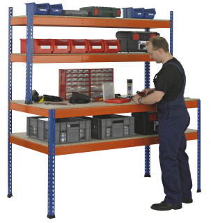 SCHULTE Werkbank blau, orange 245,0 x 77,3 x 198,1 cm