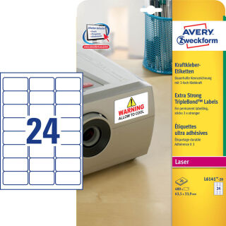 AVERY Zweckform Folien-Kraftklebe-Etiketten L6141-20 weiß 63,5 x 33,9 mm, 20 Blatt