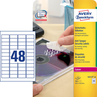 AVERY Zweckform Sicherheitsetiketten L6113-20 weiß 45,7 x 21,2 mm, 20 Blatt